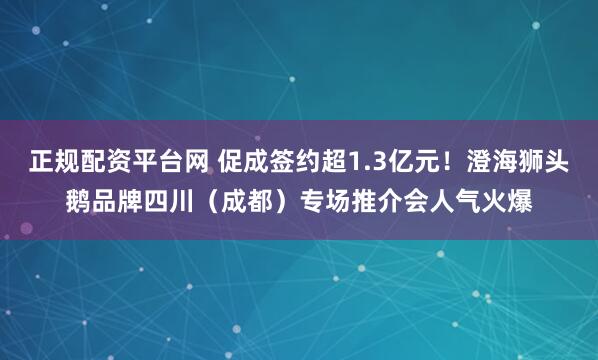 正规配资平台网 促成签约超1.3亿元！澄海狮头鹅品牌四川（成都）专场推介会人气火爆